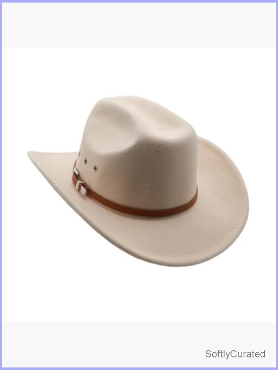 Unisex Wide Brim Felt Fedora Cowboy Hat with Buckle Belt main image 5